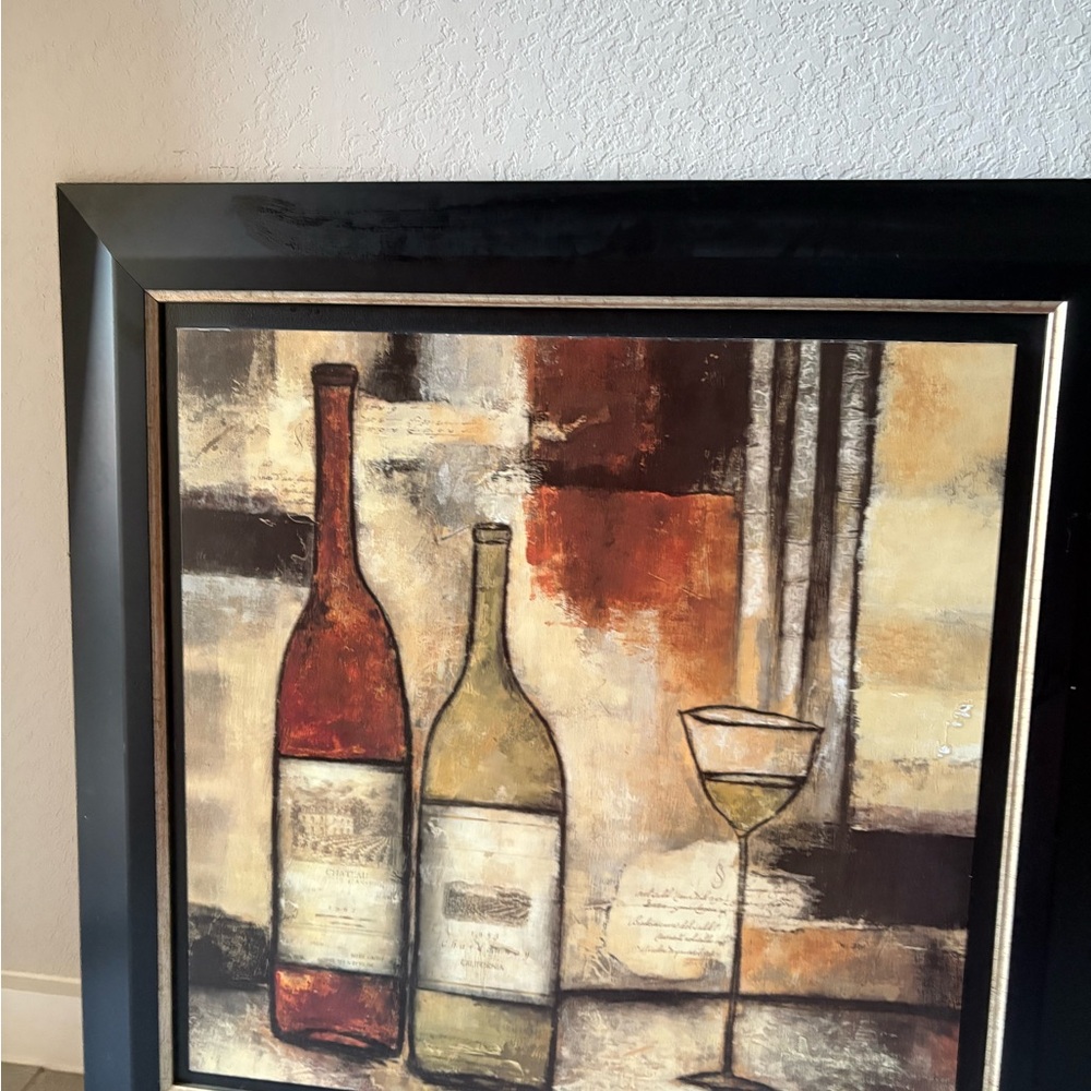 Framed Wine Bottle and Glass Art